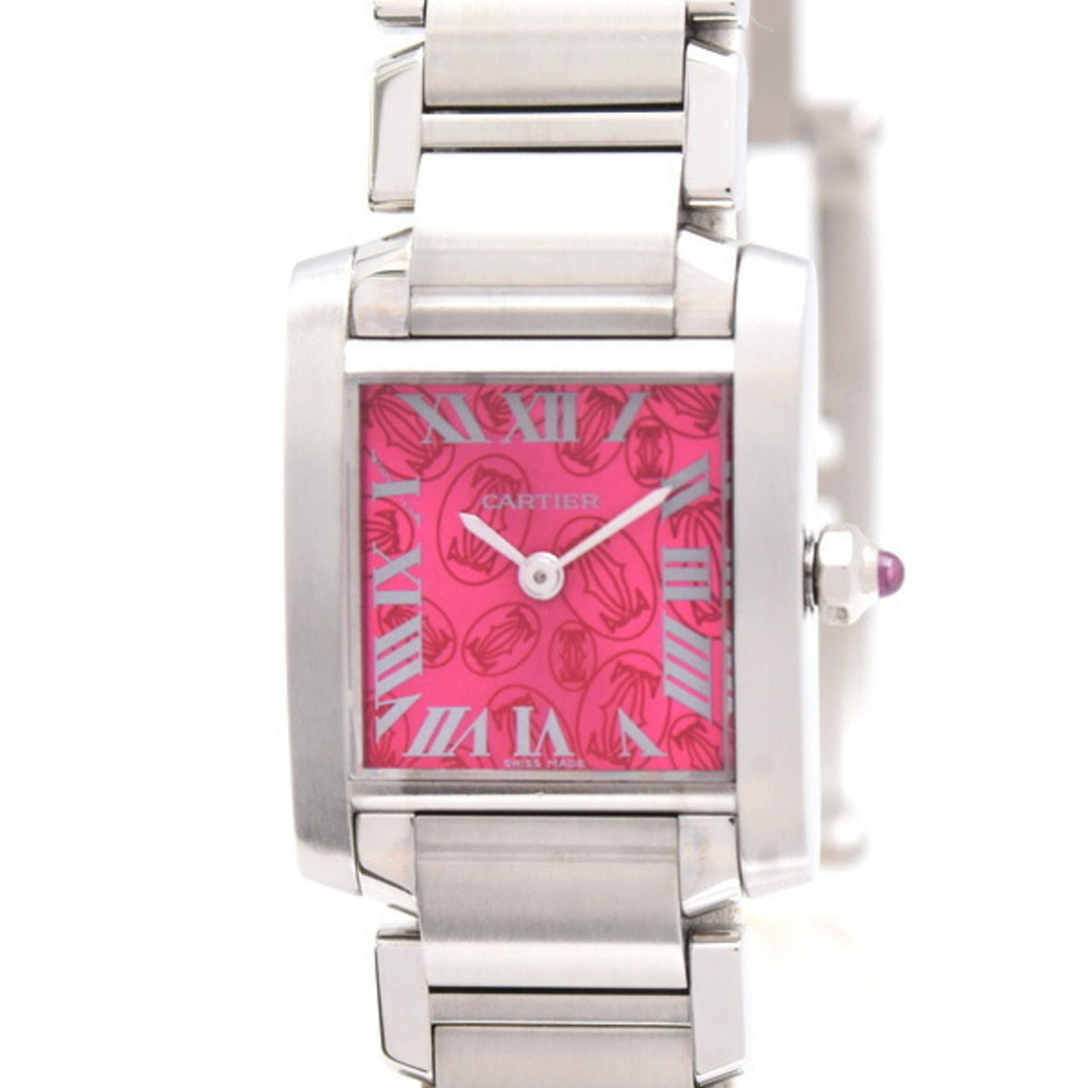 Pre-Owned Cartier Women's Tank Fran?aise Small Watch, 2006 Limited Edition, Raspberry Pink Dial, Battery-Operated, Stainless Steel, W51030Q3