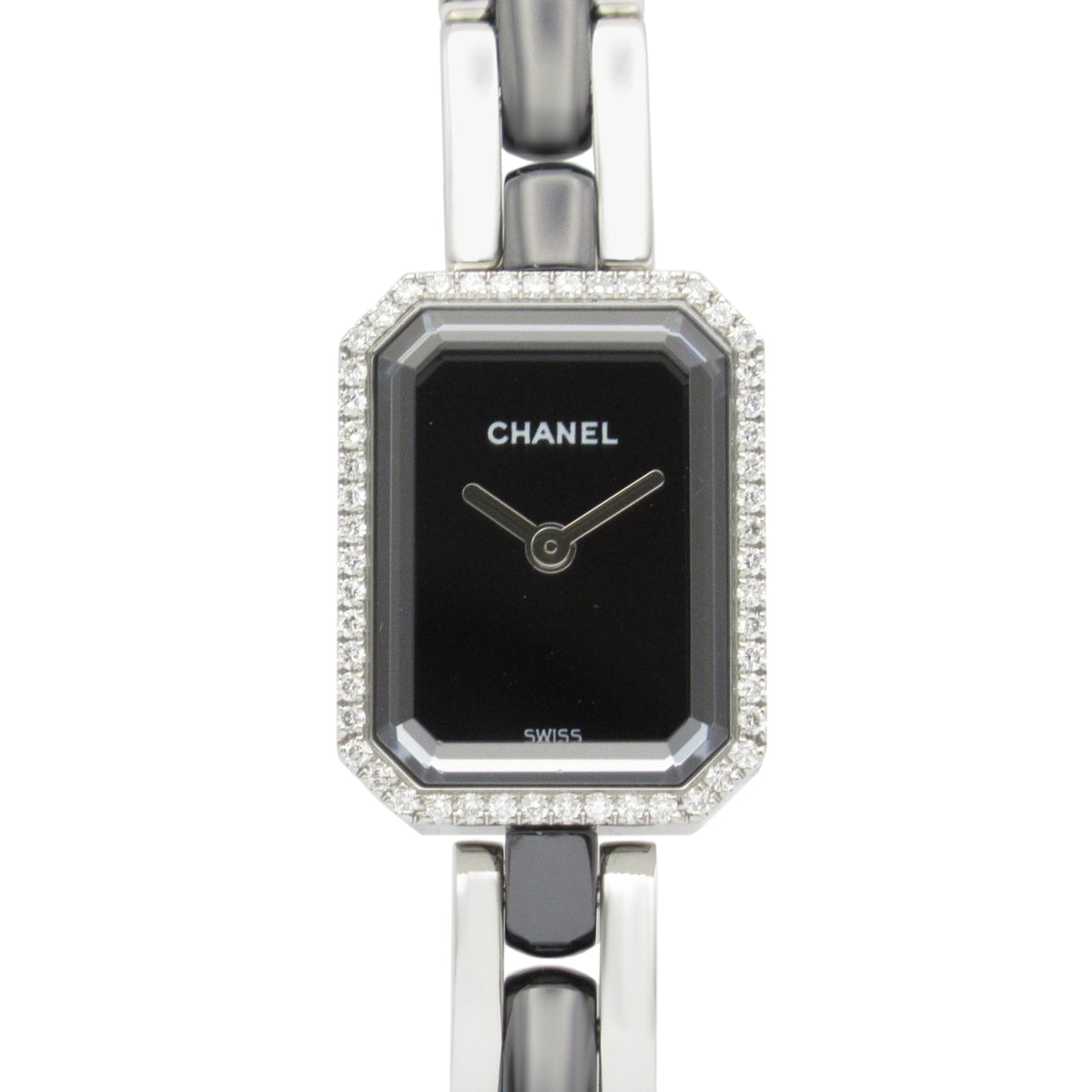 Pre-Owned CHANEL Premiere Triple Bracelet Watch with Diamond Bezel, Ceramic and Stainless Steel, Black, Women's, H3058