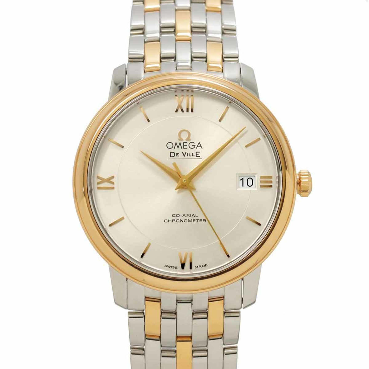 Pre-Owned OMEGA DeVille Prestige Co-Axial Two-Tone 424 10 37 20 02 002 Men's Watch with Date Display, Silver, 18K White Gold, and Pink Gold Automatic Movement