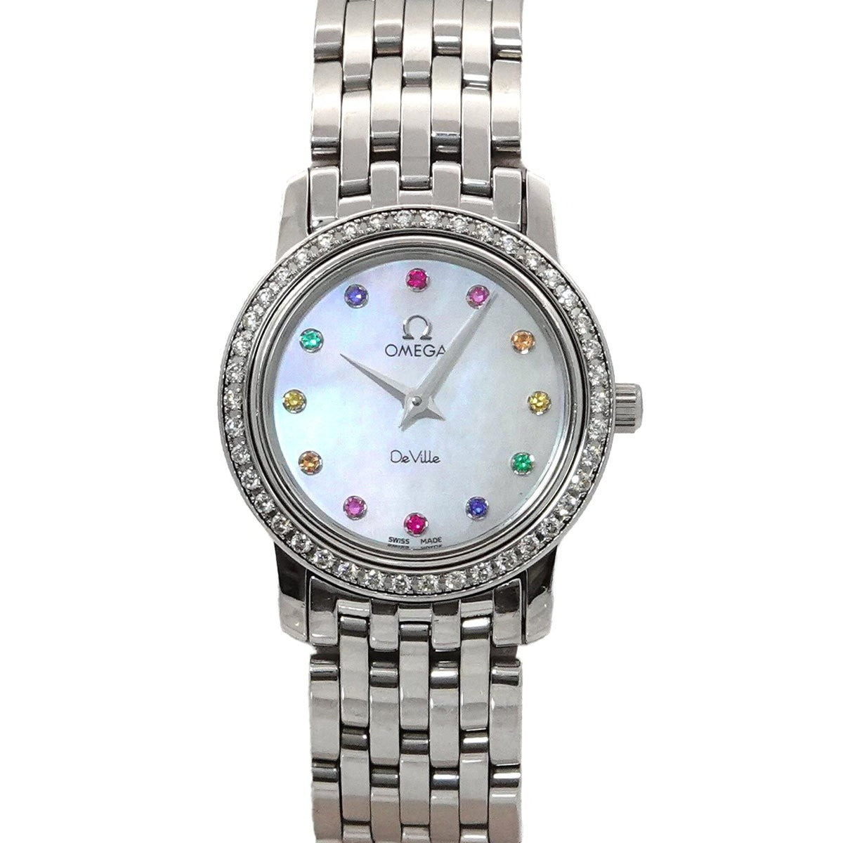 Pre-Owned Omega De Ville 4577 77 Ladies' Watch, Diamond Bezel, White Mother-of-Pearl, 12 Diamonds, Quartz Watch