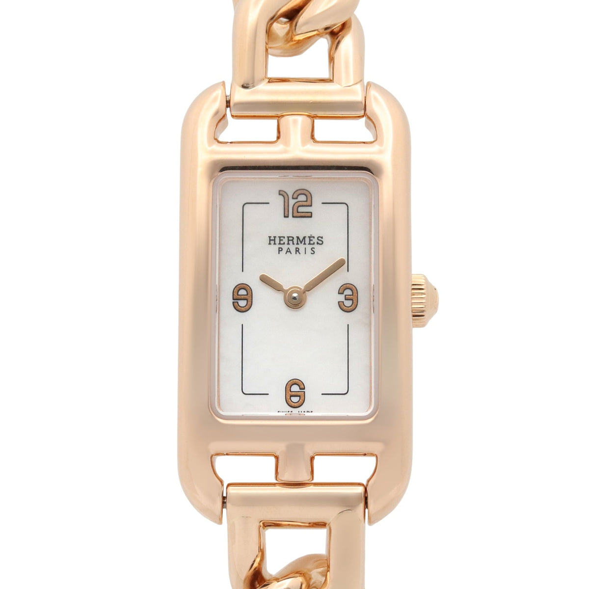 Pre-Owned Hermes Nantucket PM 29mm Watch, 18K Pink Gold (PG), Women's, White/White Shell, NA2.170