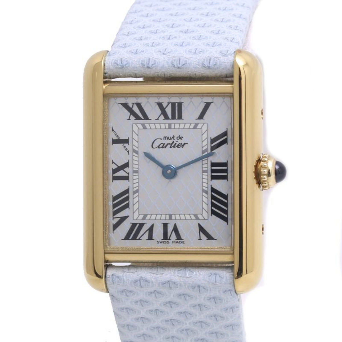Pre-Owned CARTIER Must Tank SM Aquarino W1018587 Limited Edition Silver 925 x Cowhide Leather Ladies 39967 Watch