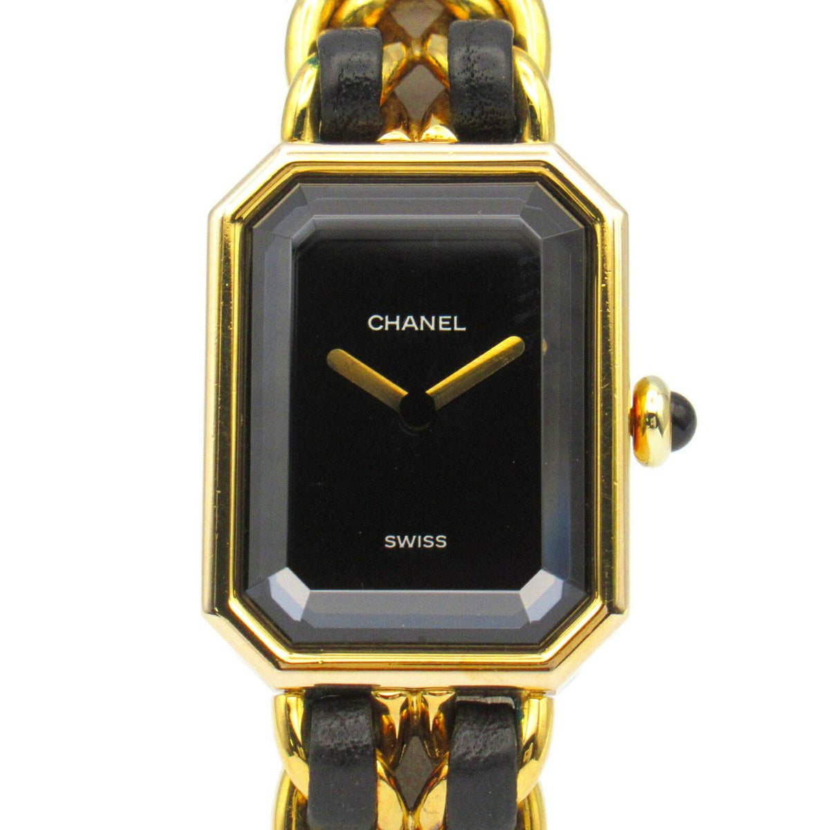 Pre-Owned CHANEL Premiere S Watch GP (Gold Plated) Leather Ladies Black H0001