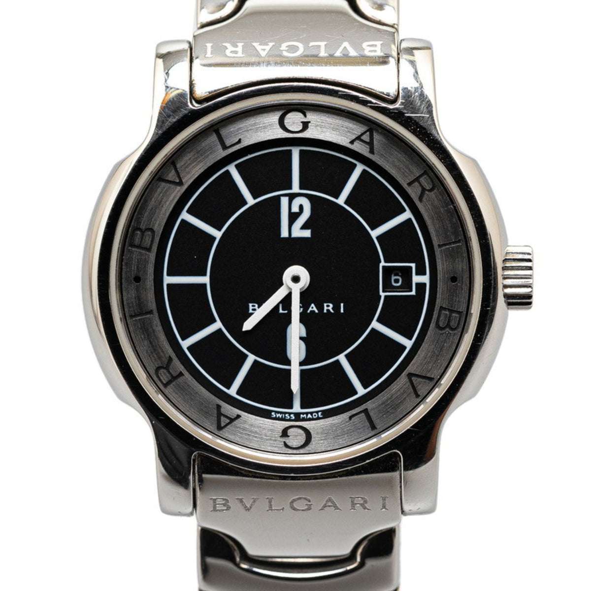 Pre-Owned BVLGARI Solotempo Watch ST29S Quartz Black Dial Stainless Steel Women's