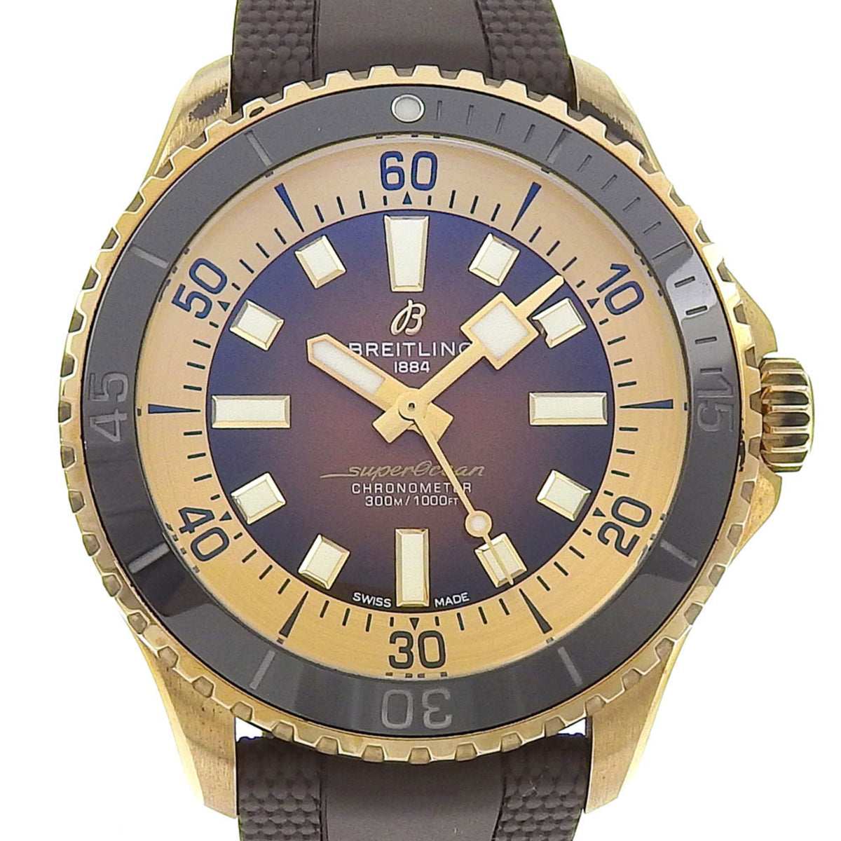 Montre BREITLING Super Ocean Automatic 44 d'occasion, calibre SW200-1, N17376201Q1S1, cadran marron, caoutchouc, bronze, pour homme 