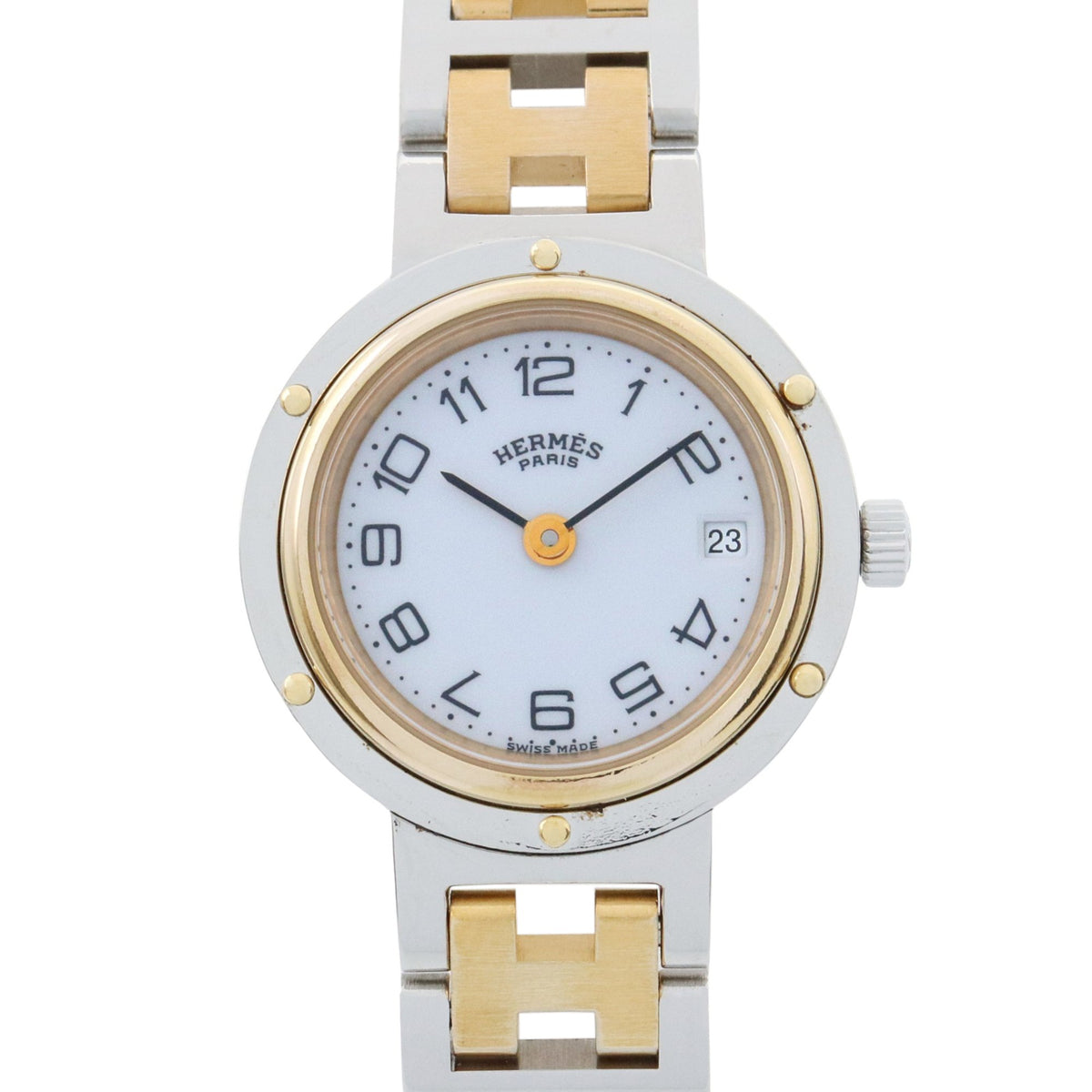 Pre-Owned Herm?s Clipper Watch, GP (Gold Plated) Stainless Steel, Women's, White, CL2.440