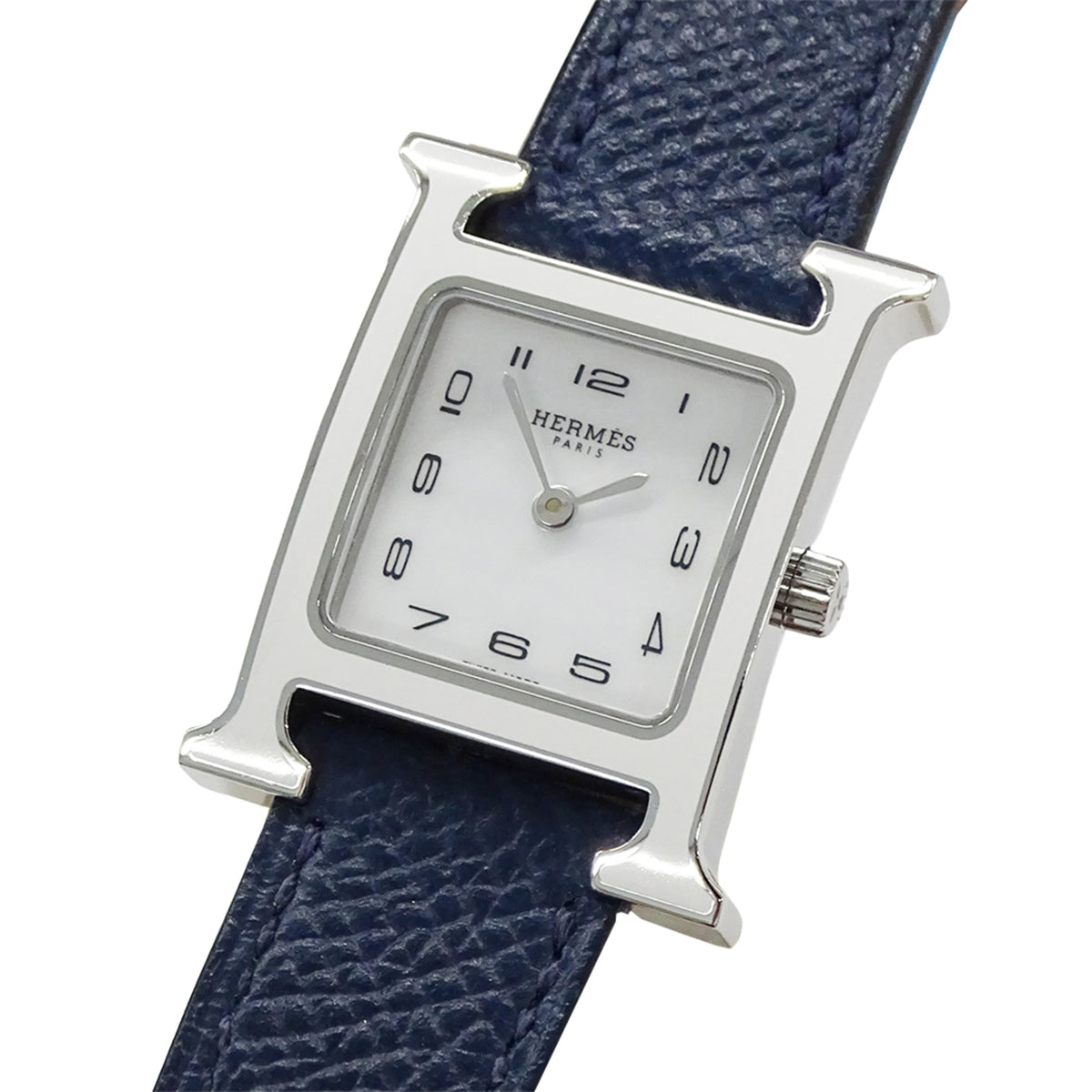 Pre-Owned Herm?s H Watch Women's Quartz QZ Stainless Steel with Leather Strap HH1.220 White Navy Polished