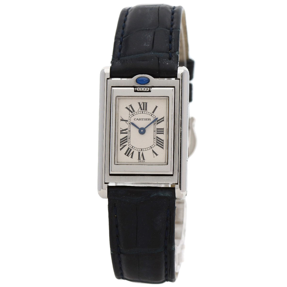 Pre-Owned Cartier Tank Basculante SM W1011158 Stainless Steel/Leather Women's Watch