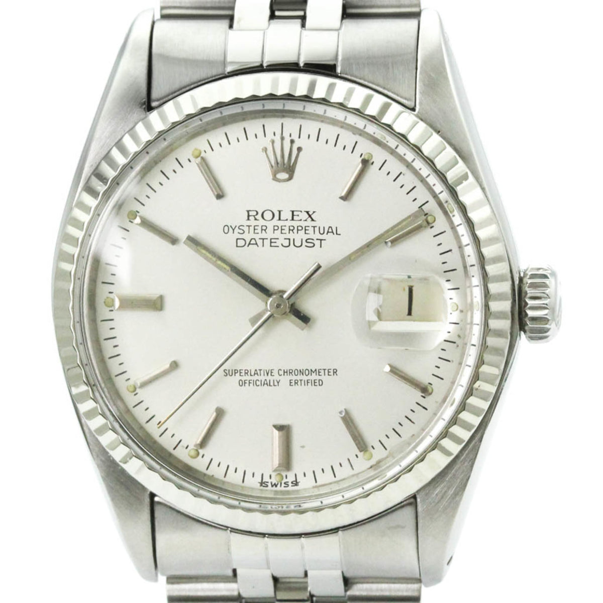 Pre-Owned ROLEX Datejust 18K White Gold Steel Automatic Mens Watch 16014 Polished