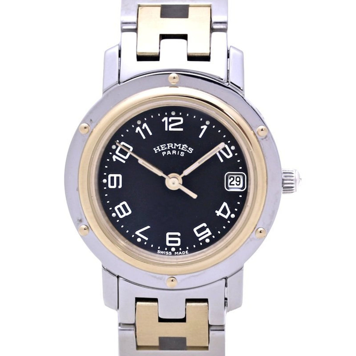 Gebrauchte HERMES Clipper CL4.220.330 3752 Alte Schnalle Edelstahl xGP (vergoldet) Damen 130389 Uhr 