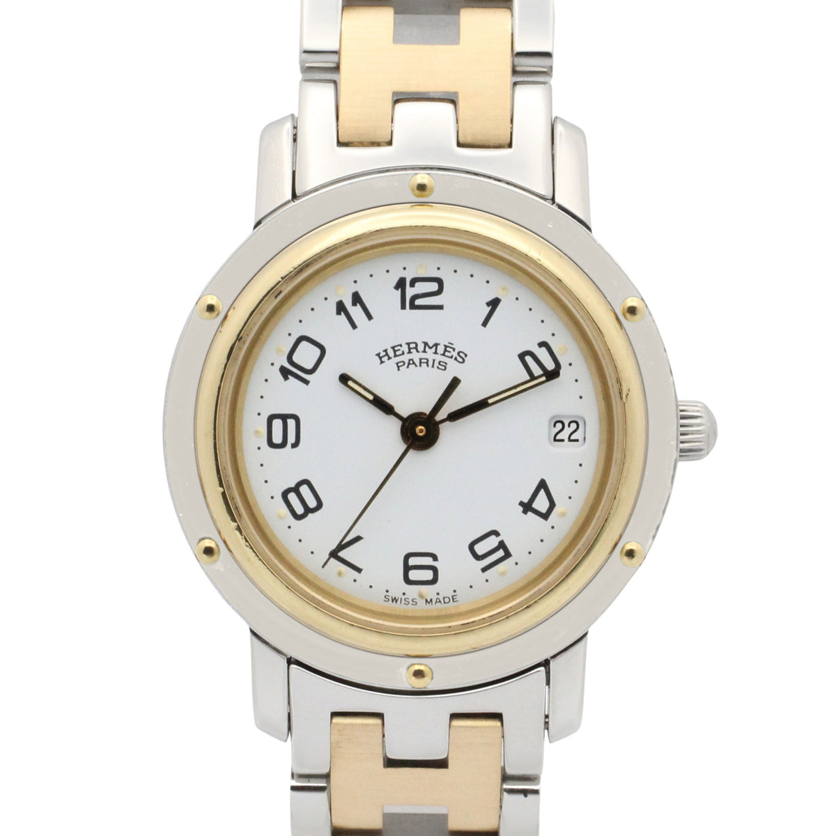 Pre-Owned Hermes Clipper Watch, Gold Plated Stainless Steel, Women's, White, CL4.220