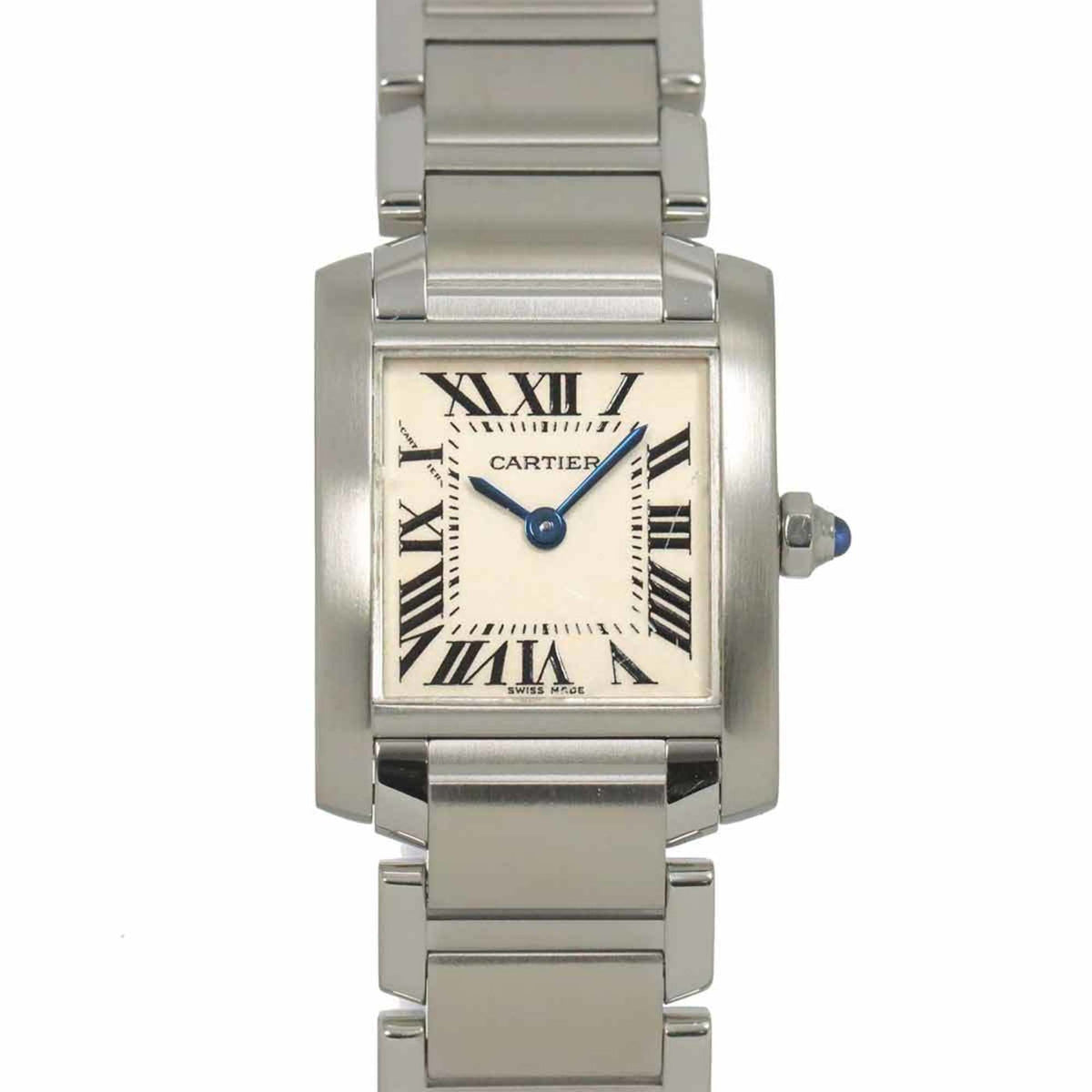 Gebrauchte Cartier Tank Francaise SM W51008Q3 Damenuhr Elfenbeinquarz 