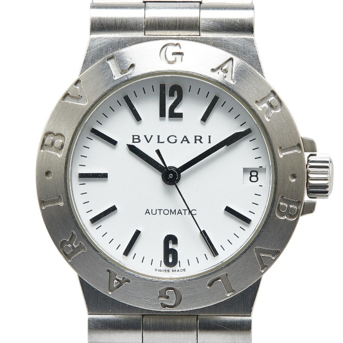 Montre de sport BVLGARI Diagono d'occasion LCV29S, automatique, cadran blanc, acier inoxydable, pour femme 