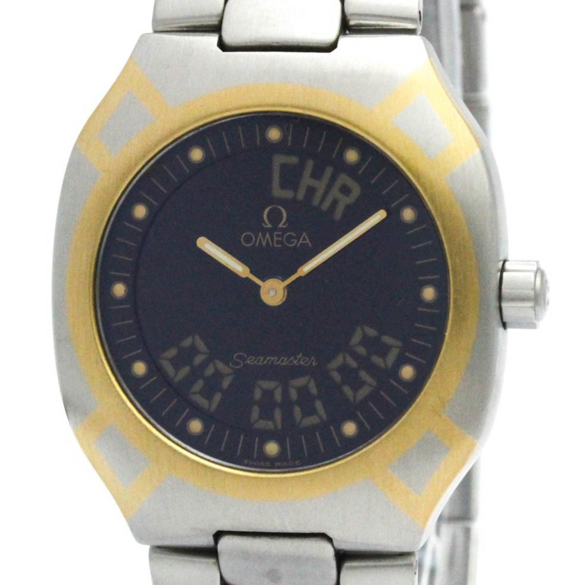 Pre-Owned OMEGA Seamaster Polaris Analog Digital 18K Gold Steel Watch 2540.50 Polished