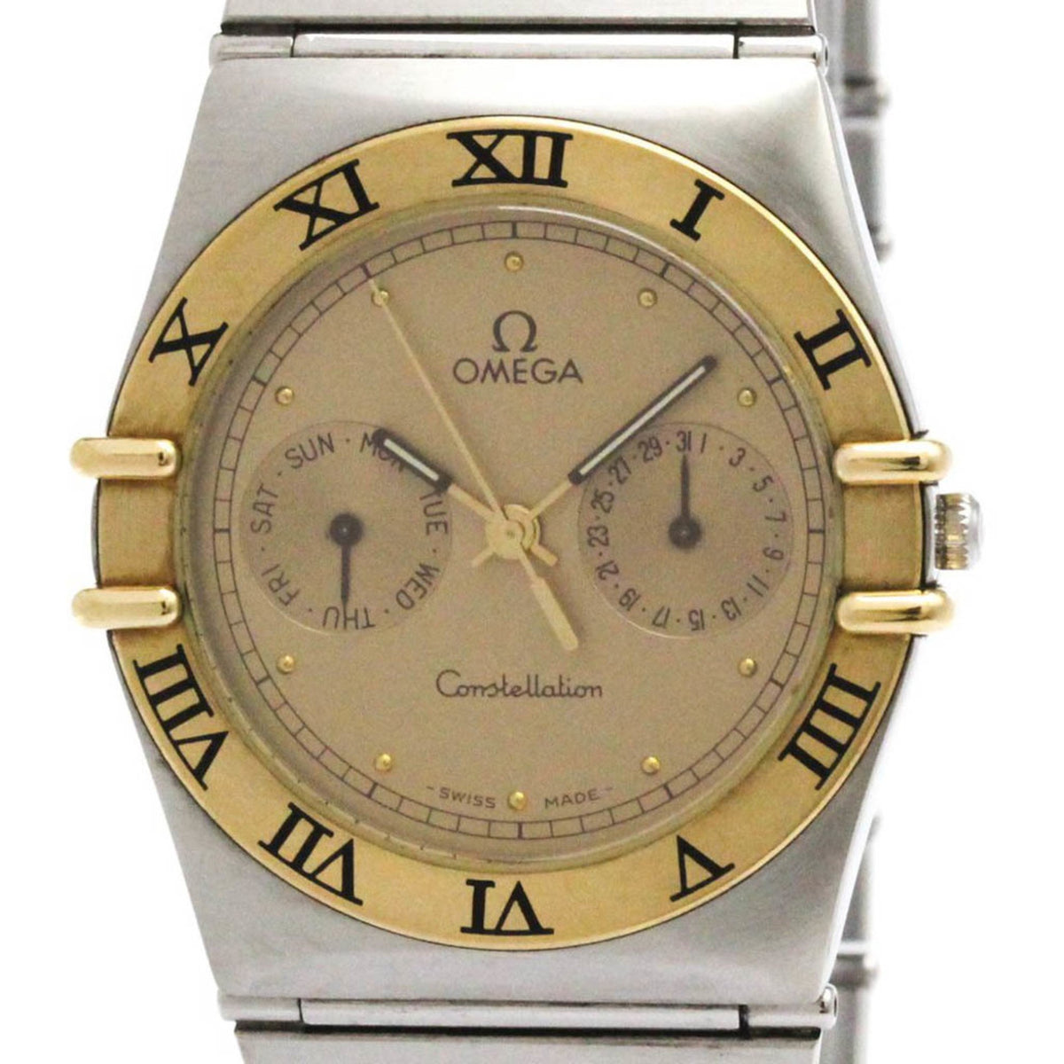 Pre-Owned OMEGA Constellation 18K Gold Steel Quartz Mens Watch 396.1070 Polished