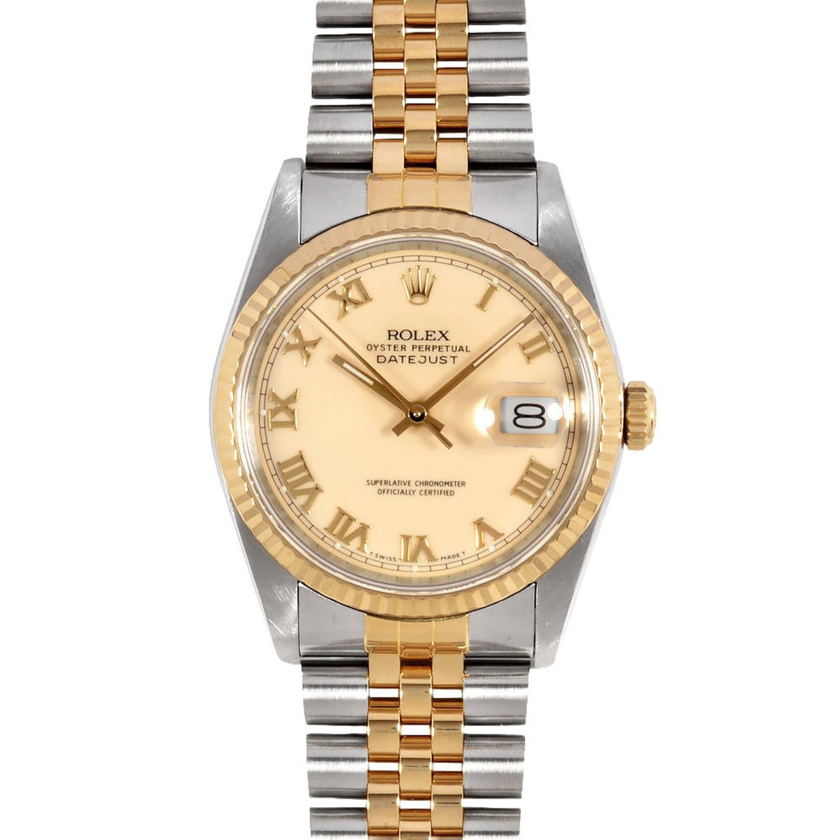 Pre-Owned Rolex ROLEX 16233 Datejust R Series Automatic Wristwatch Ivory Dial YG x SS Combination Cream Men's