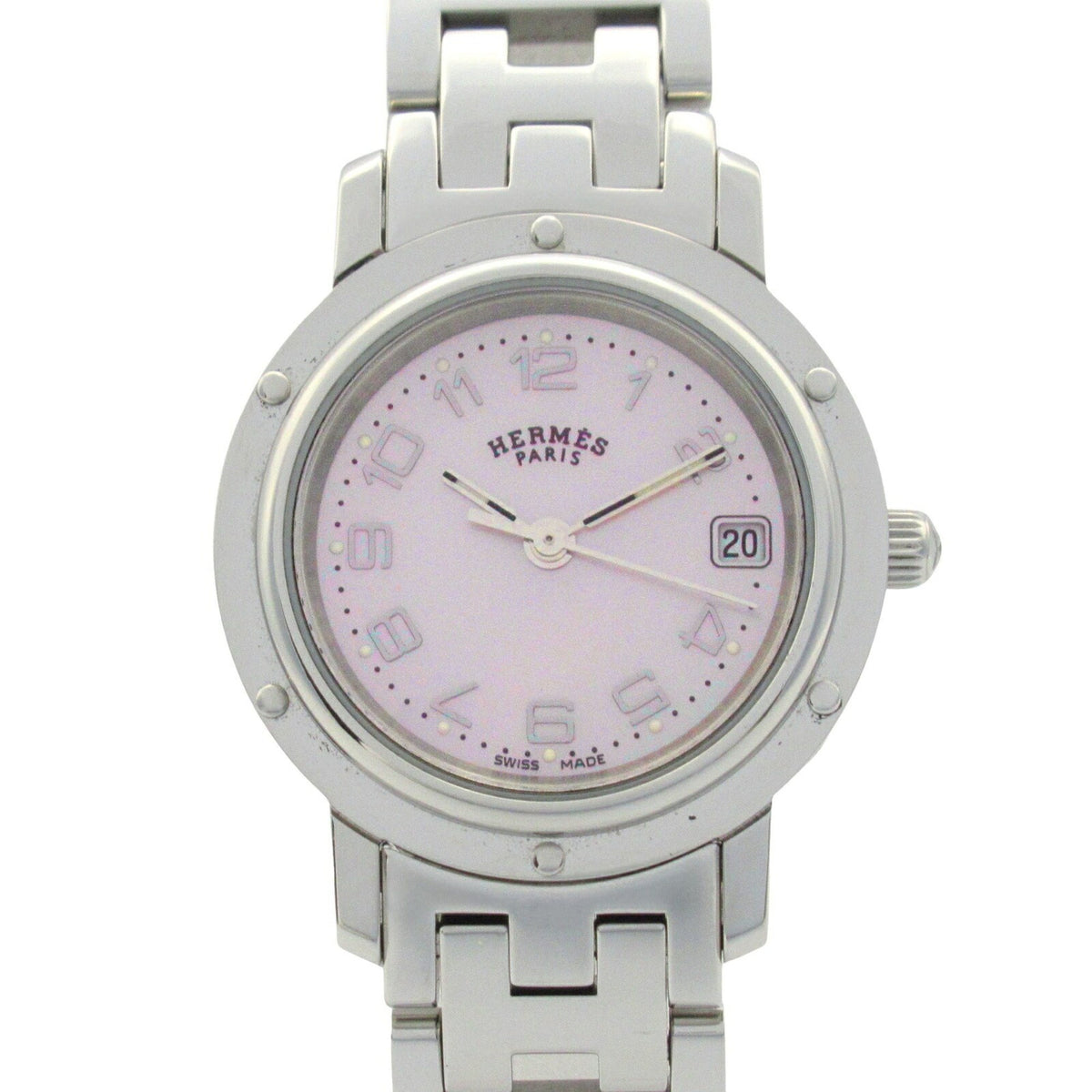Montre Hermes Clipper Nacle d'occasion en acier inoxydable pour femme, coque rose CL4.210 