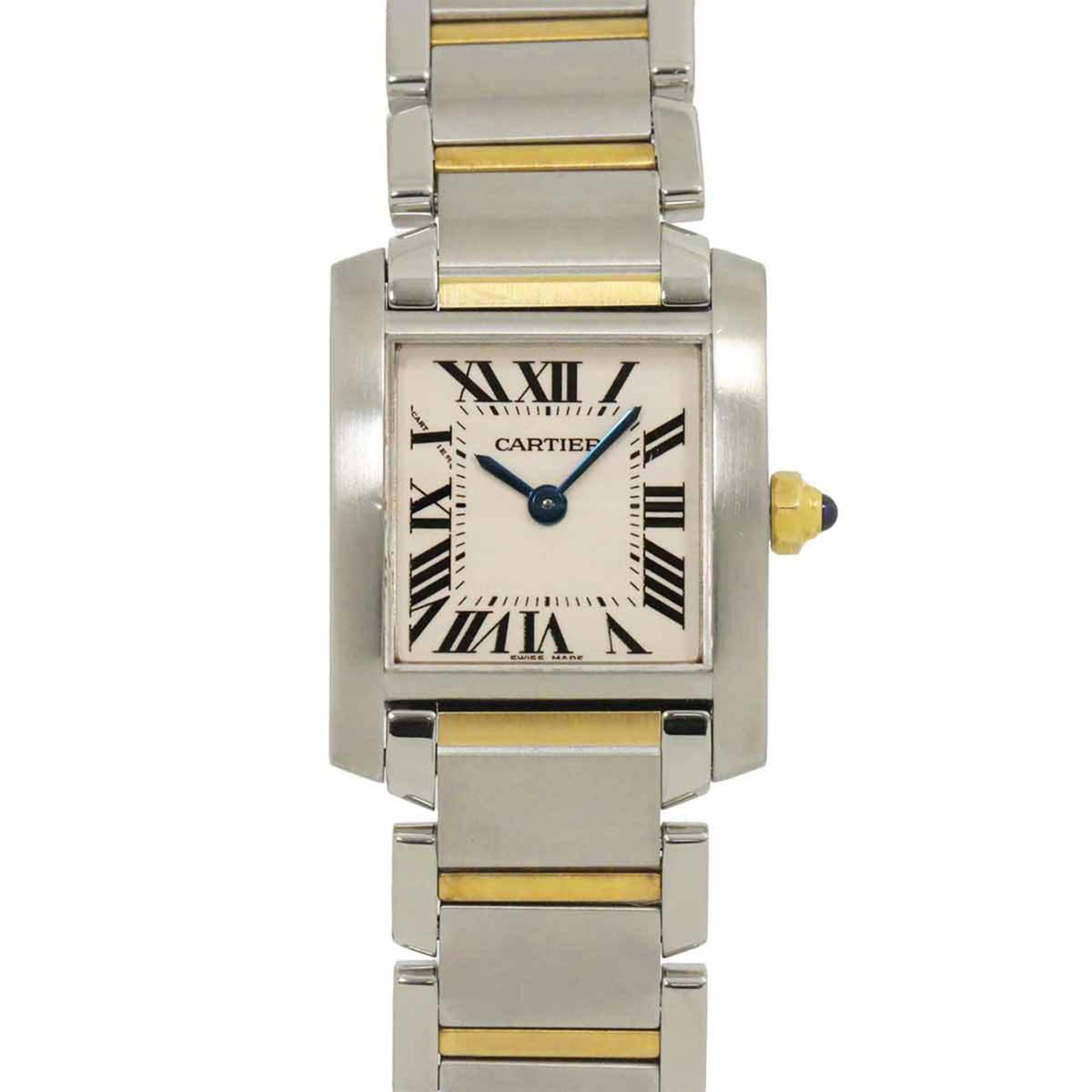Gebrauchte Cartier Tank Francaise SM Combi W51007Q4 Damenuhr Elfenbein YG Gelbgold Quarz 