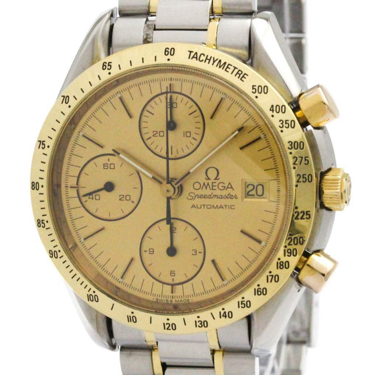 Pre-Owned OMEGA Speedmaster 18K Gold Steel Automatic Mens Watch 3712.10 Polished