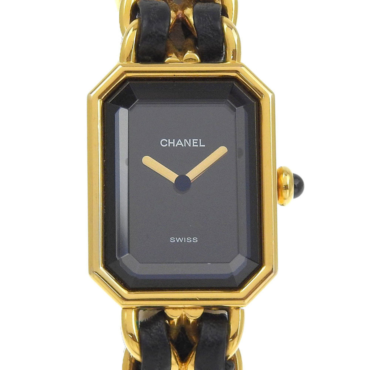 Pre-Owned CHANEL Premiere L Women's Watch H0001, Gold-Plated Leather Strap, Quartz Movement, Analog Display, Black Dial