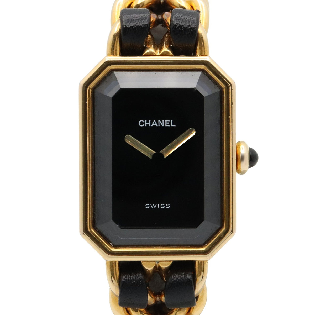 Pre-Owned CHANEL Premiere S Watch, GP (Gold Plated), Leather, Women's, Black, H0001