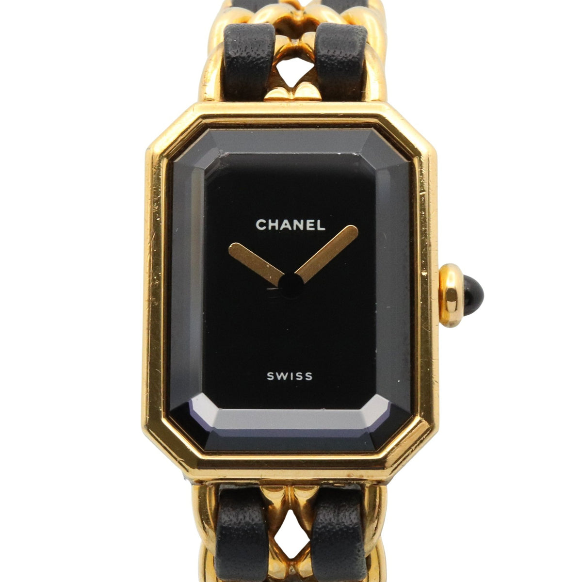 Pre-Owned CHANEL Premiere M Watch, GP (Gold Plated), Leather, Women's, Black, H0001