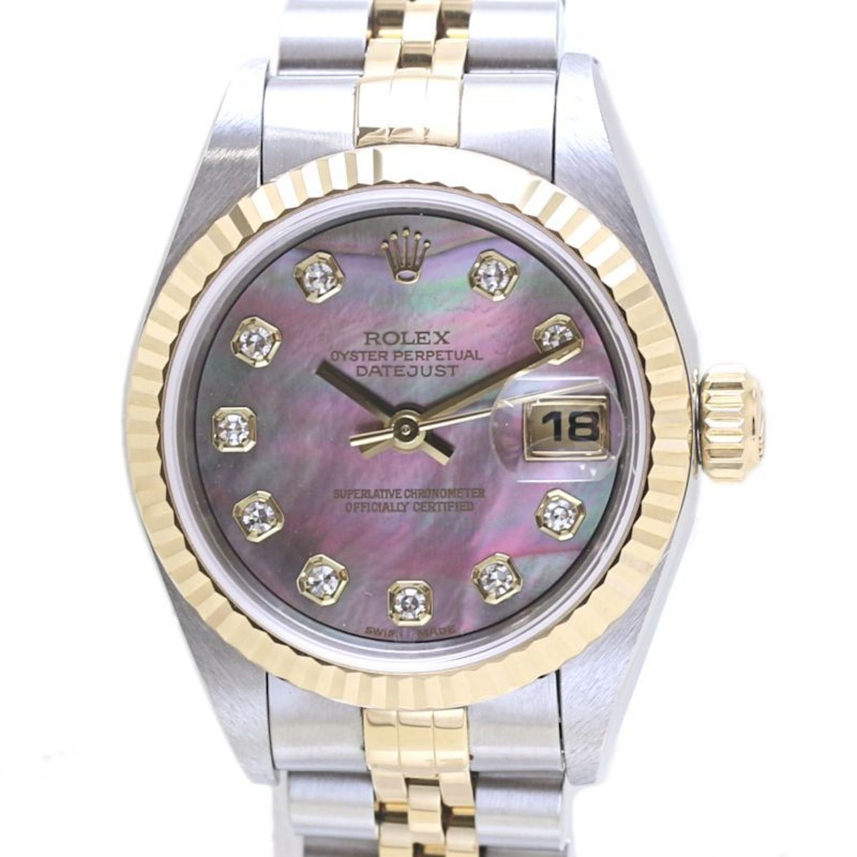 Pre-Owned ROLEX Rolex Datejust 10P Diamond 79173NG Black Shell K18YG Yellow Gold x Stainless Steel Ladies 40010 Watch