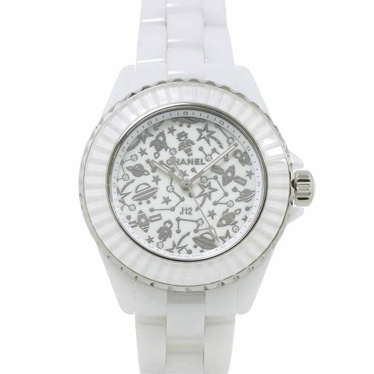Montre femme CHANEL J12 Cosmic H7990 d'occasion en céramique blanche avec diamants et quartz 