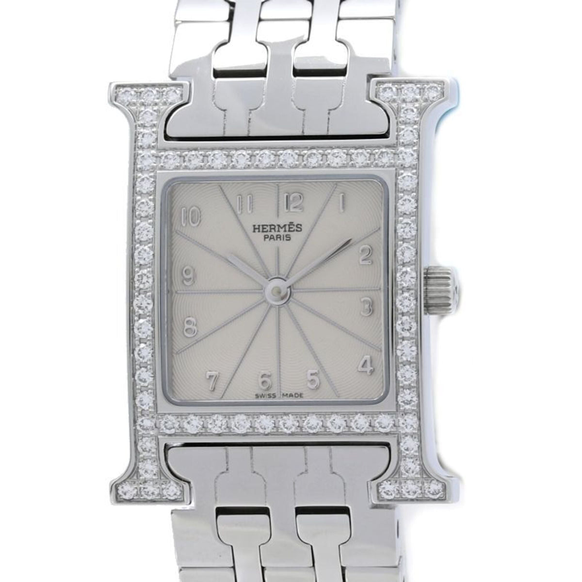 Pre-Owned HERMES H-Watch with diamond bezel, HH1.230.271 4804, women's watch, stainless steel, 40558