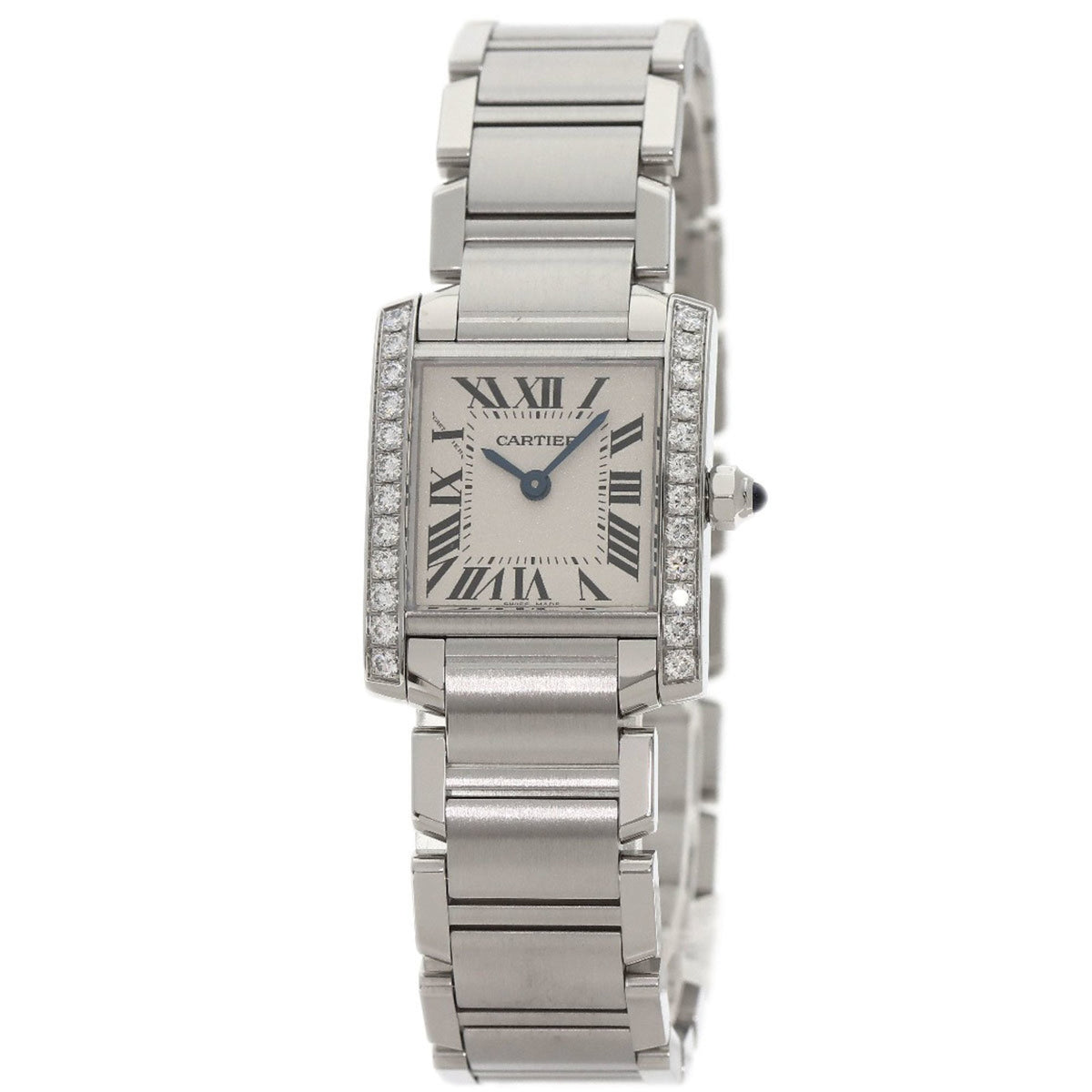 Montre Tank Francaise SM d'occasion en acier inoxydable pour femme, modèle W4TA0008, sertie de diamants. 