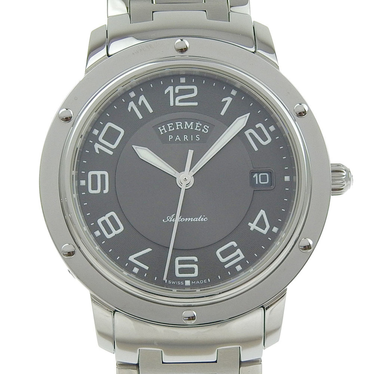 Pre-Owned Hermes HERMES Clipper Watch CP2.810 Stainless Steel Automatic Grey Dial Men's