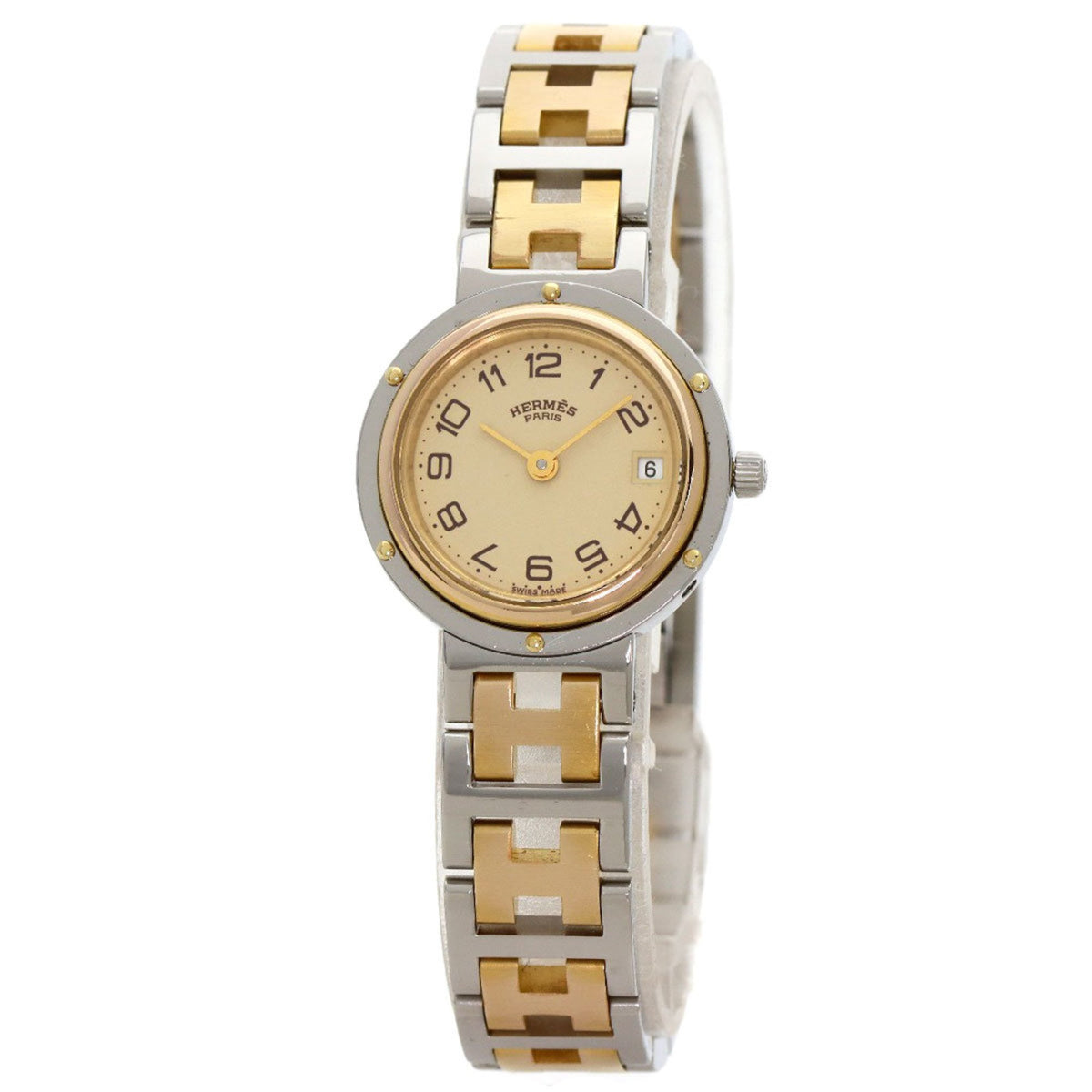 Gebrauchte Hermes Clipper Old Buckle Uhr Edelstahl SSxGP Damen HERMES 