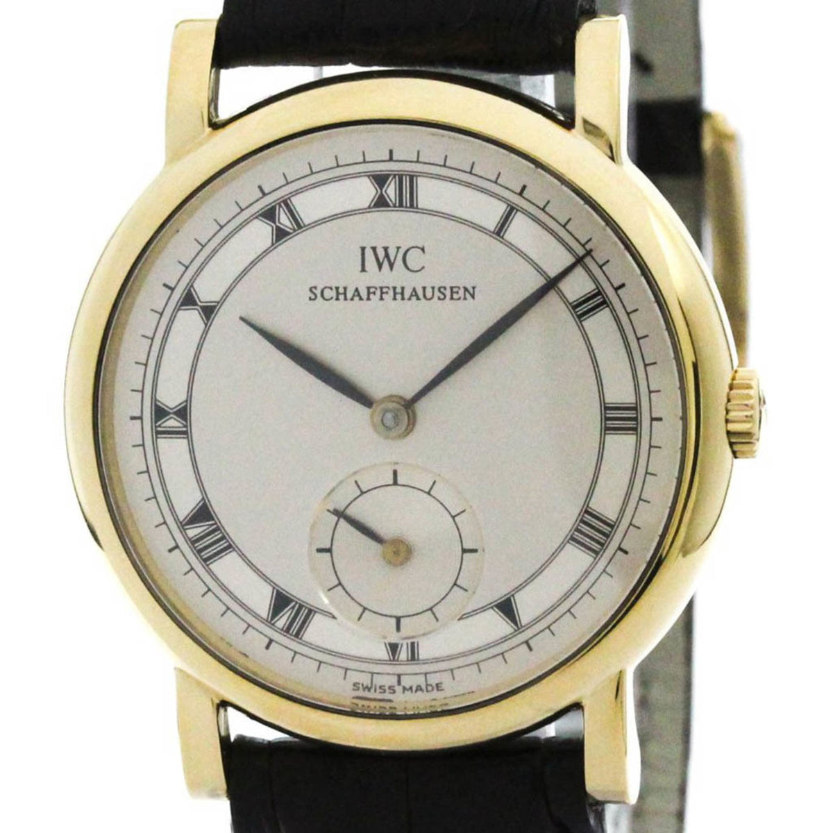 Pre-Owned Polished IWC Portofino 18K Gold Leather Hand-Winding Mens Watch 2533 BF574181