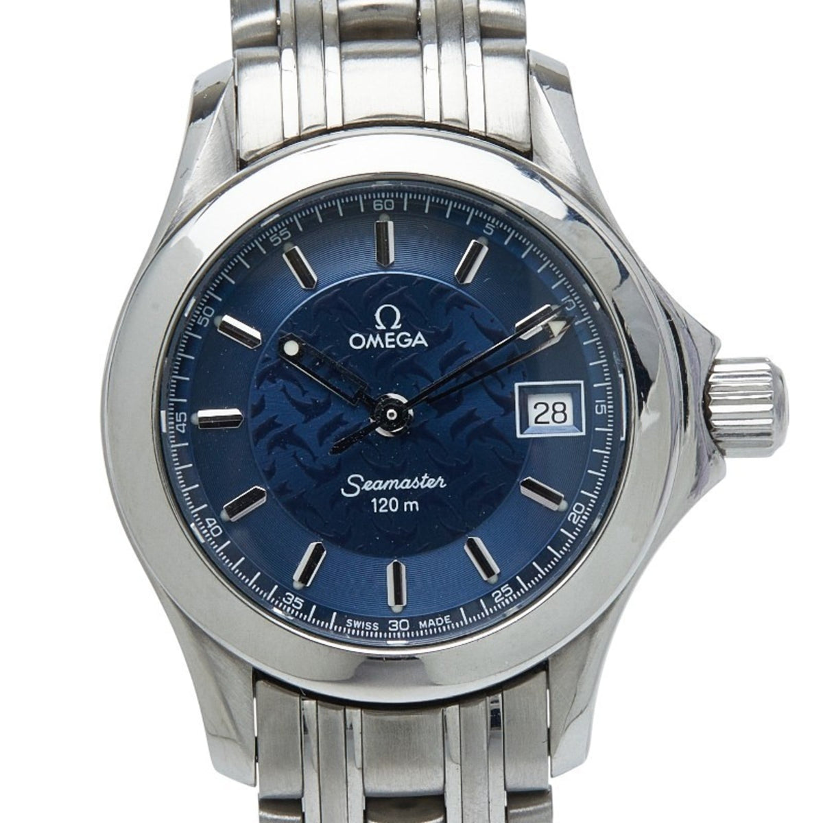 Pre-Owned OMEGA Seamaster 120 Jacques Mayol Limited Edition of 2000 Quartz Watch with Navy Dial and Stainless Steel, Women's