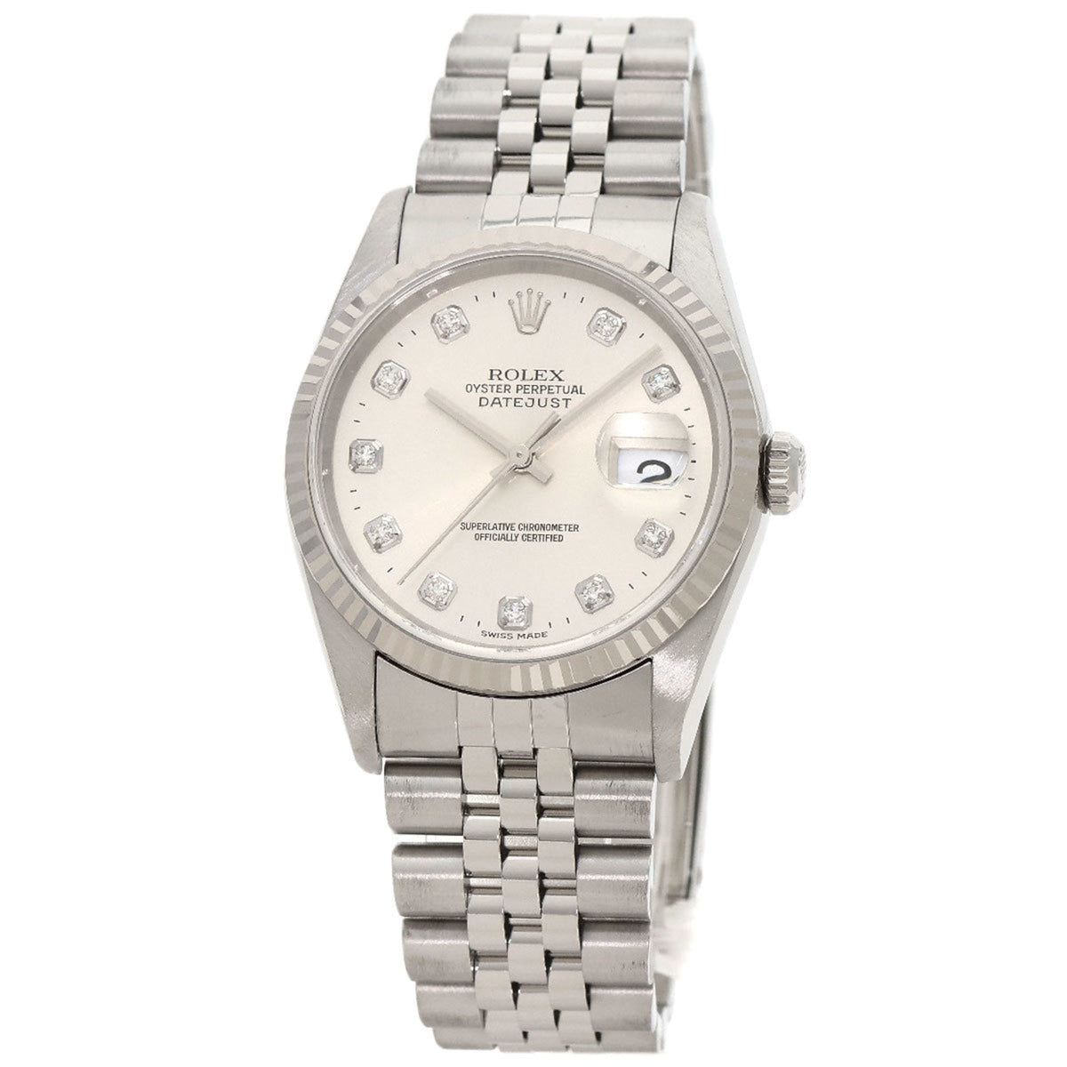 Pre-Owned Rolex 16234G Datejust 10P Diamond Watch Stainless Steel SS Men's
