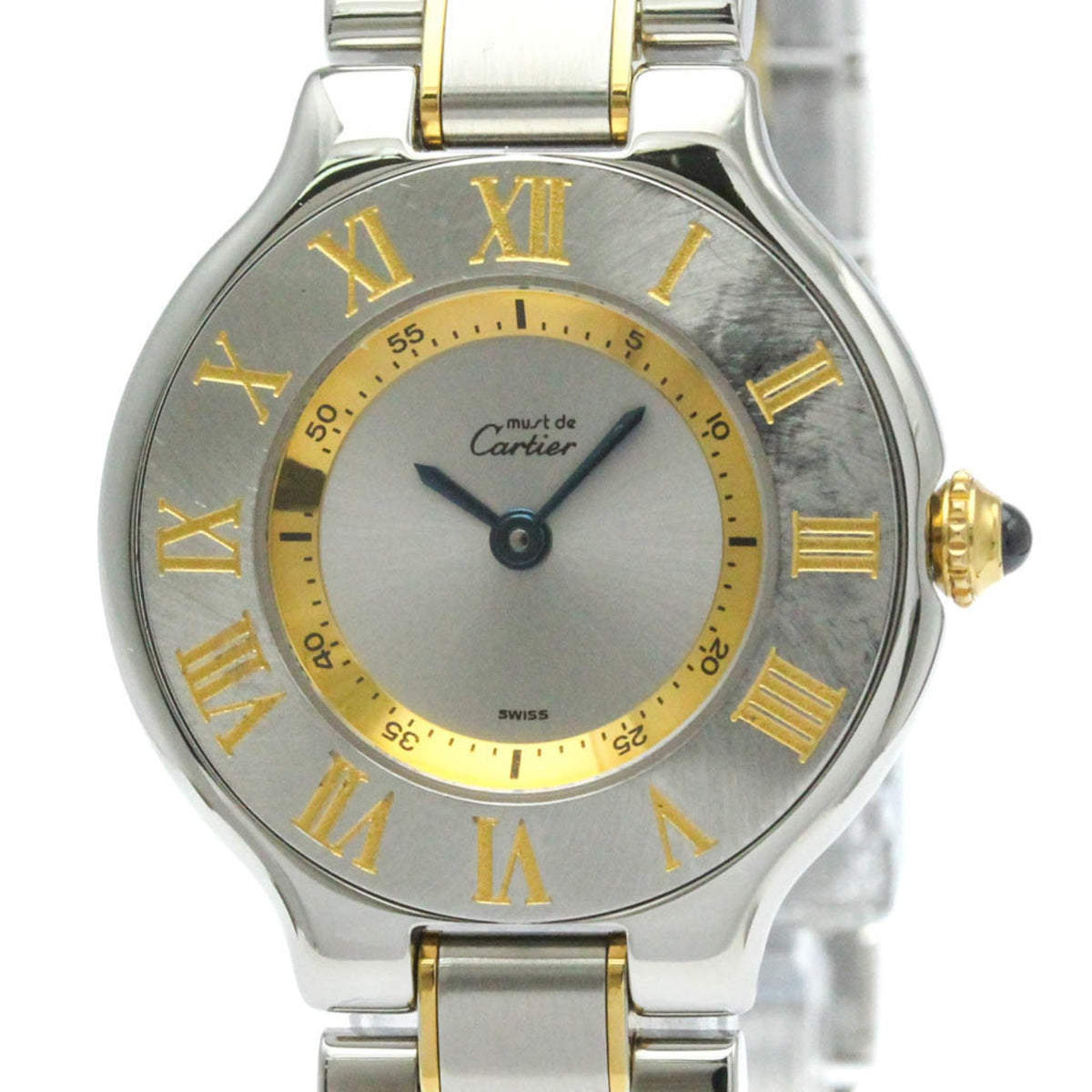 Gebrauchte polierte Cartier Must 21 Quarz-Damenuhr aus vergoldetem Stahl W10073R6 BF580577 