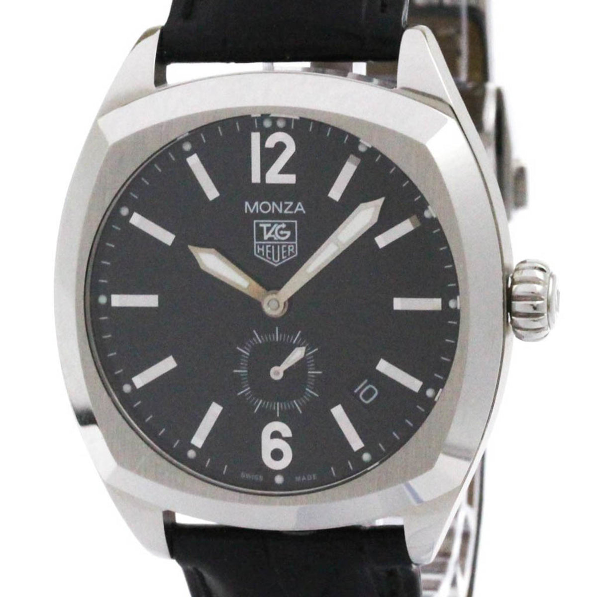 Pre-Owned TAG HEUER Monza Steel Leather Automatic Mens Watch WR2110 Polished