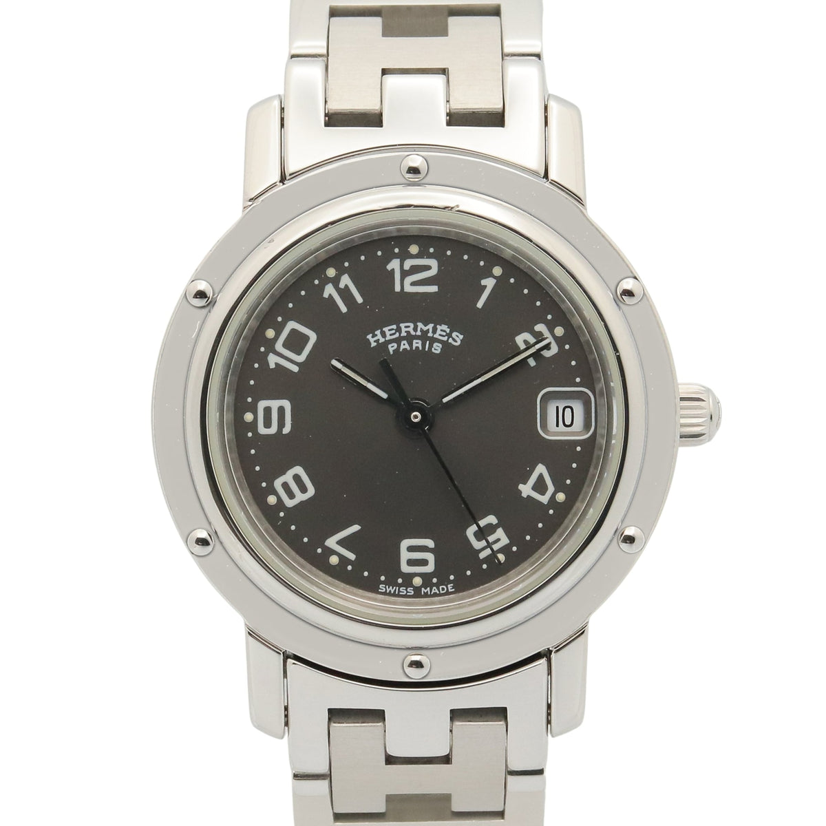 Pre-Owned Hermes Clipper watch, stainless steel, women's, gray, CL4.210