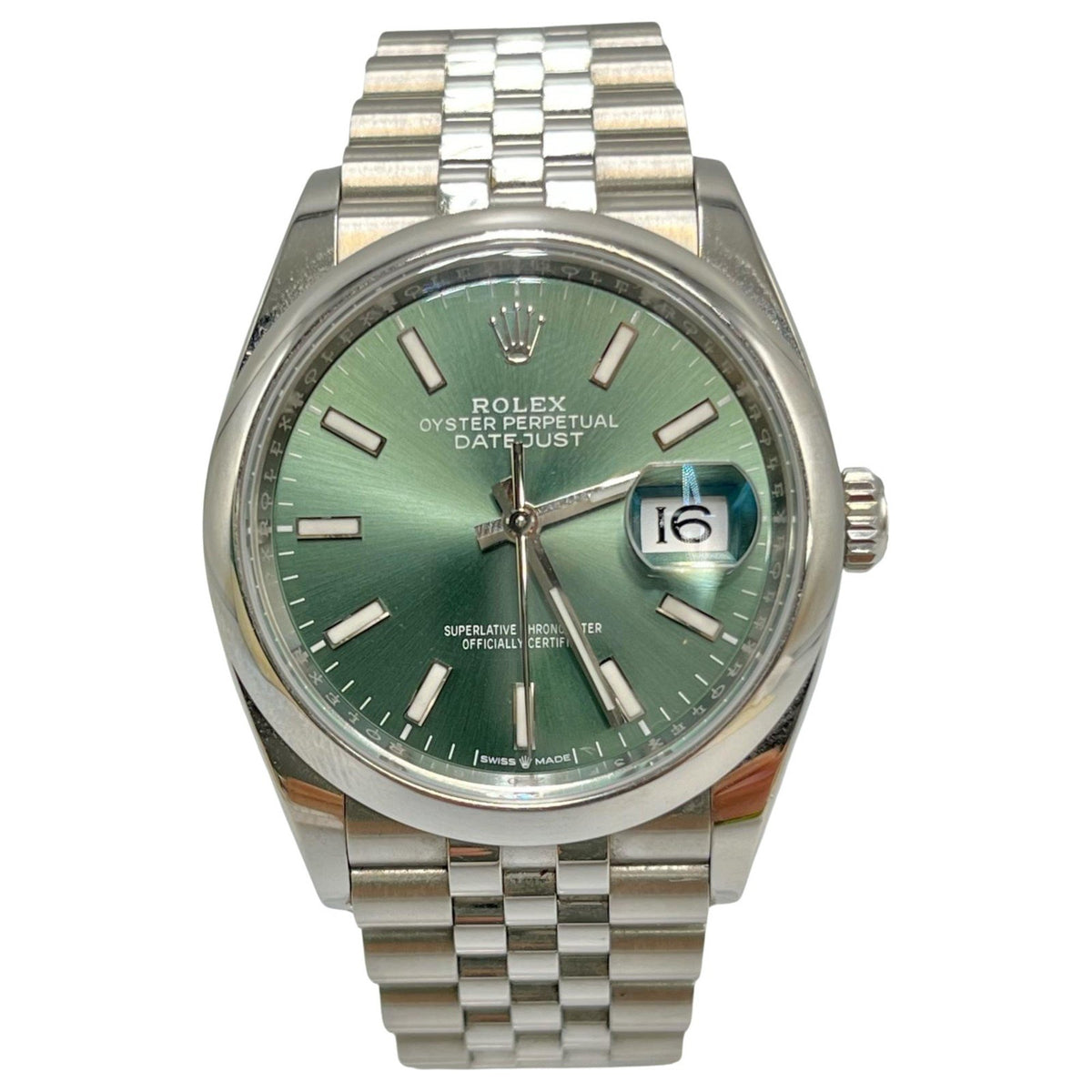Pre-Owned Rolex Datejust 36 Mint Green Stainless Steel Watch 126200 Men's