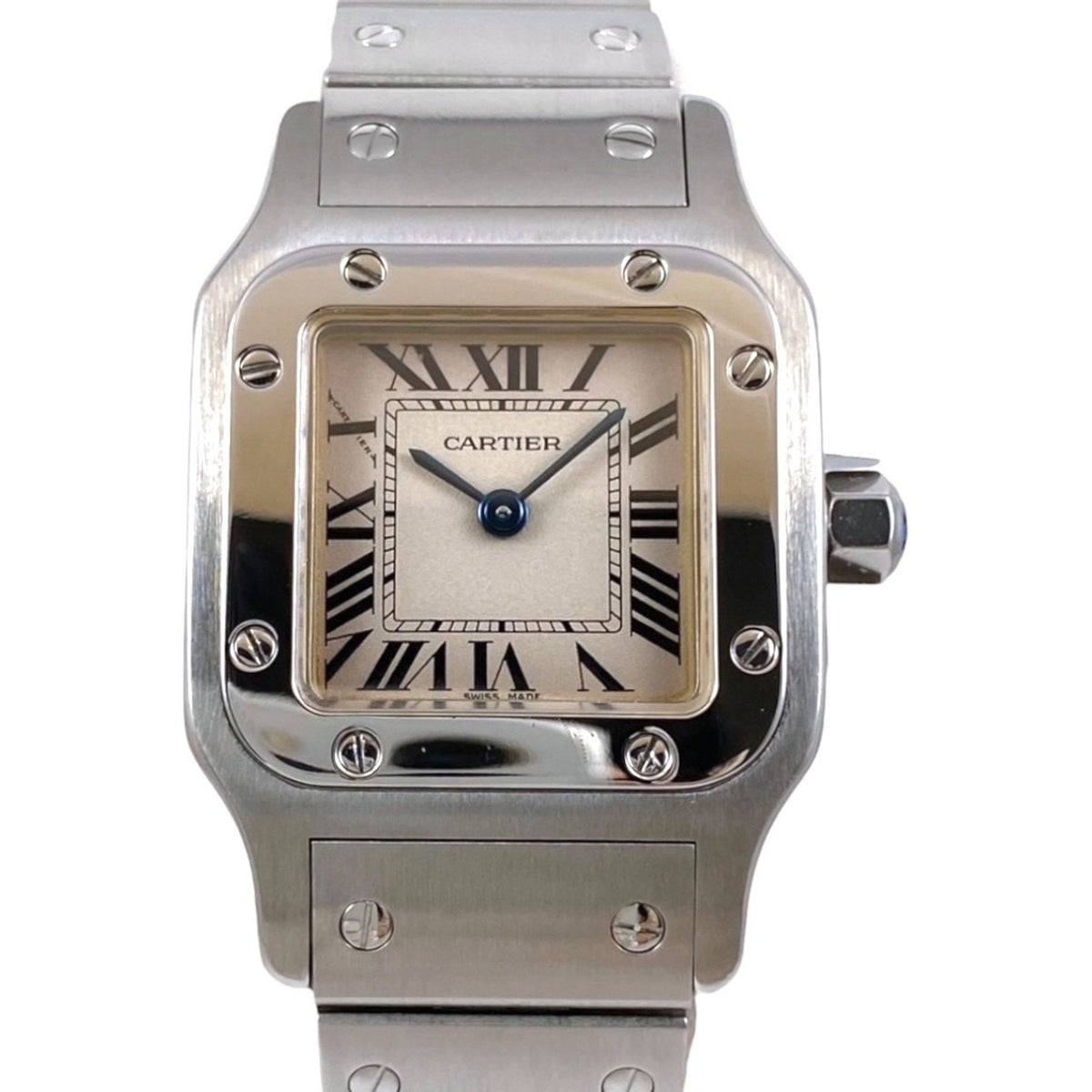 Gebrauchte CARTIER Santos Galbe SM W20056D6 Edelstahl-Quarzuhr für Damen 