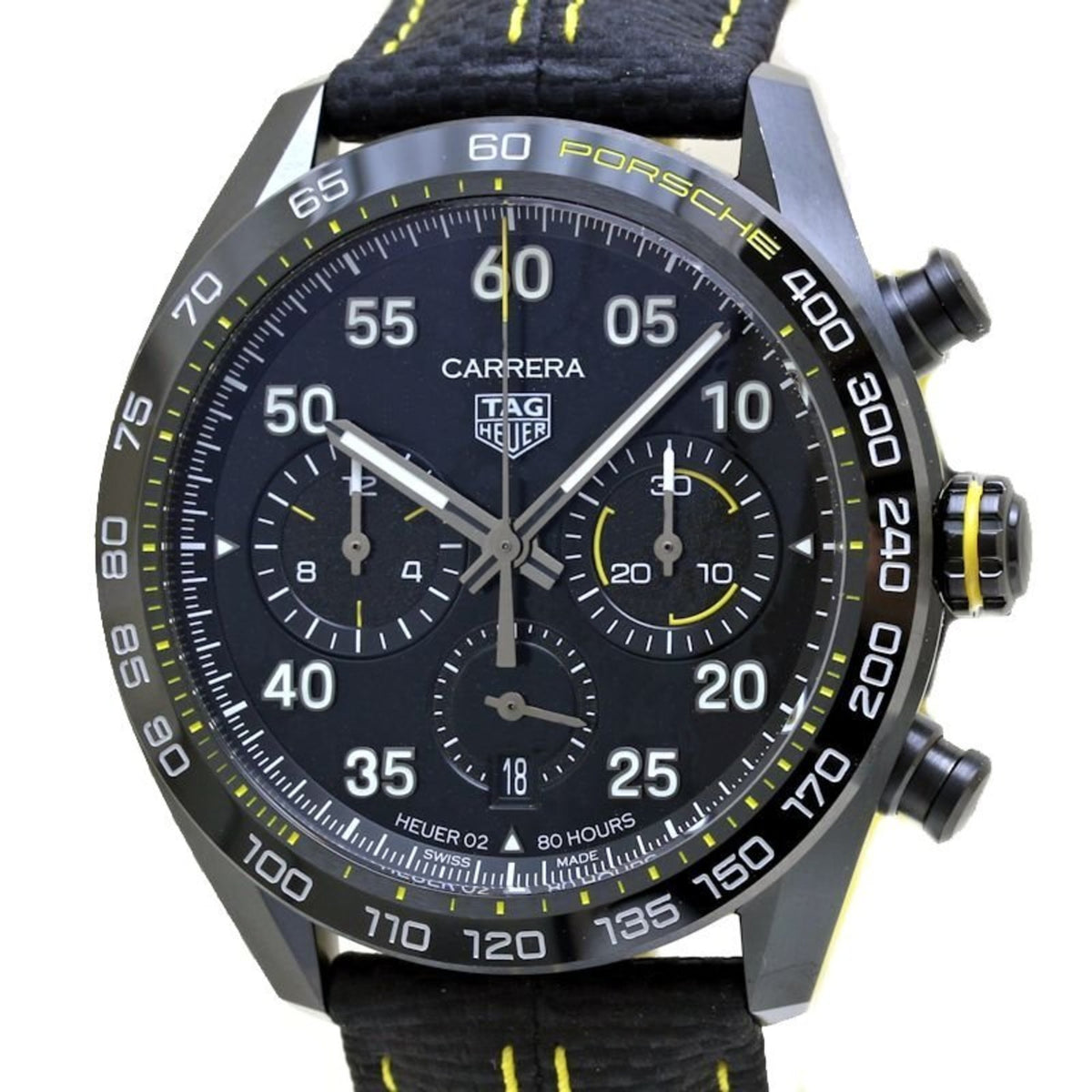 Montre TAG HEUER Carrera Heuer 02 Porsche d'occasion, édition limitée CBN2A1H.FC6512, céramique x acier inoxydable (DLC), cuir, 39806 
