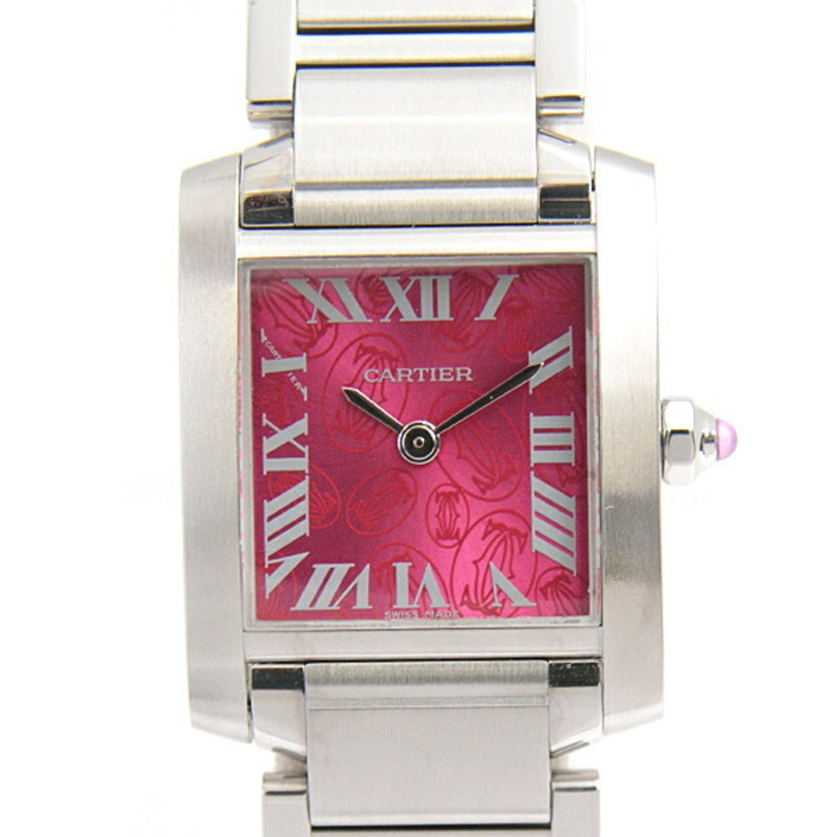 Pre-Owned Cartier Women's Watch Tank Francaise SM 2006 Limited Edition Raspberry Pink Dial Battery Operated Stainless Steel SS W51030Q3