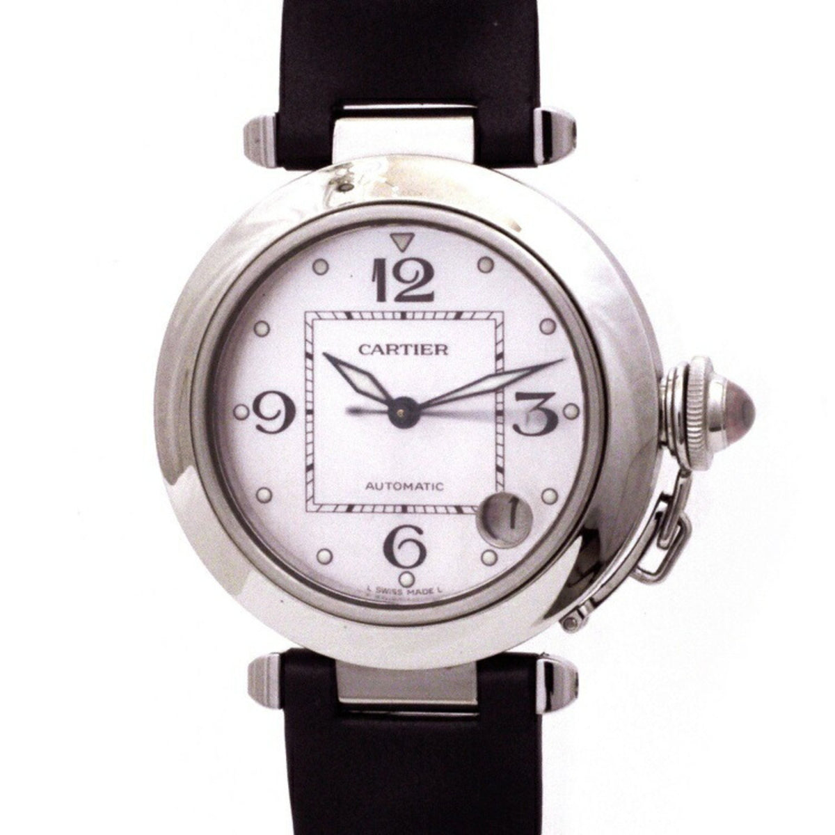 Pre-Owned Cartier watch Pasha gray silver pink shell 2324 ladies leather SS automatic overhauled 35mm winding round crown cap