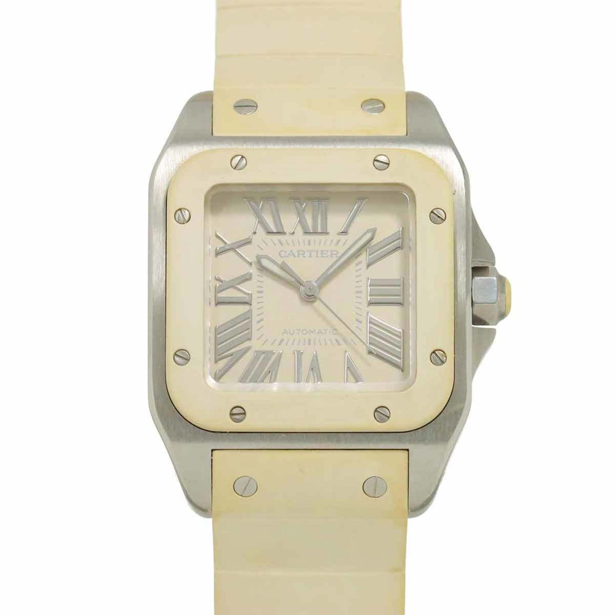 Pre-Owned Cartier Santos 100 MM W20122U2 Boys' White Automatic Watch