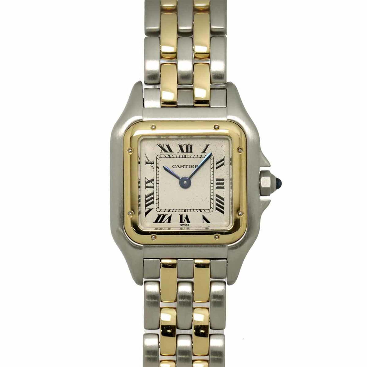 Pre-Owned Cartier Panthere SM 2-Row Two-Tone Women's Watch W25029B6 Ivory Yellow Gold Quartz