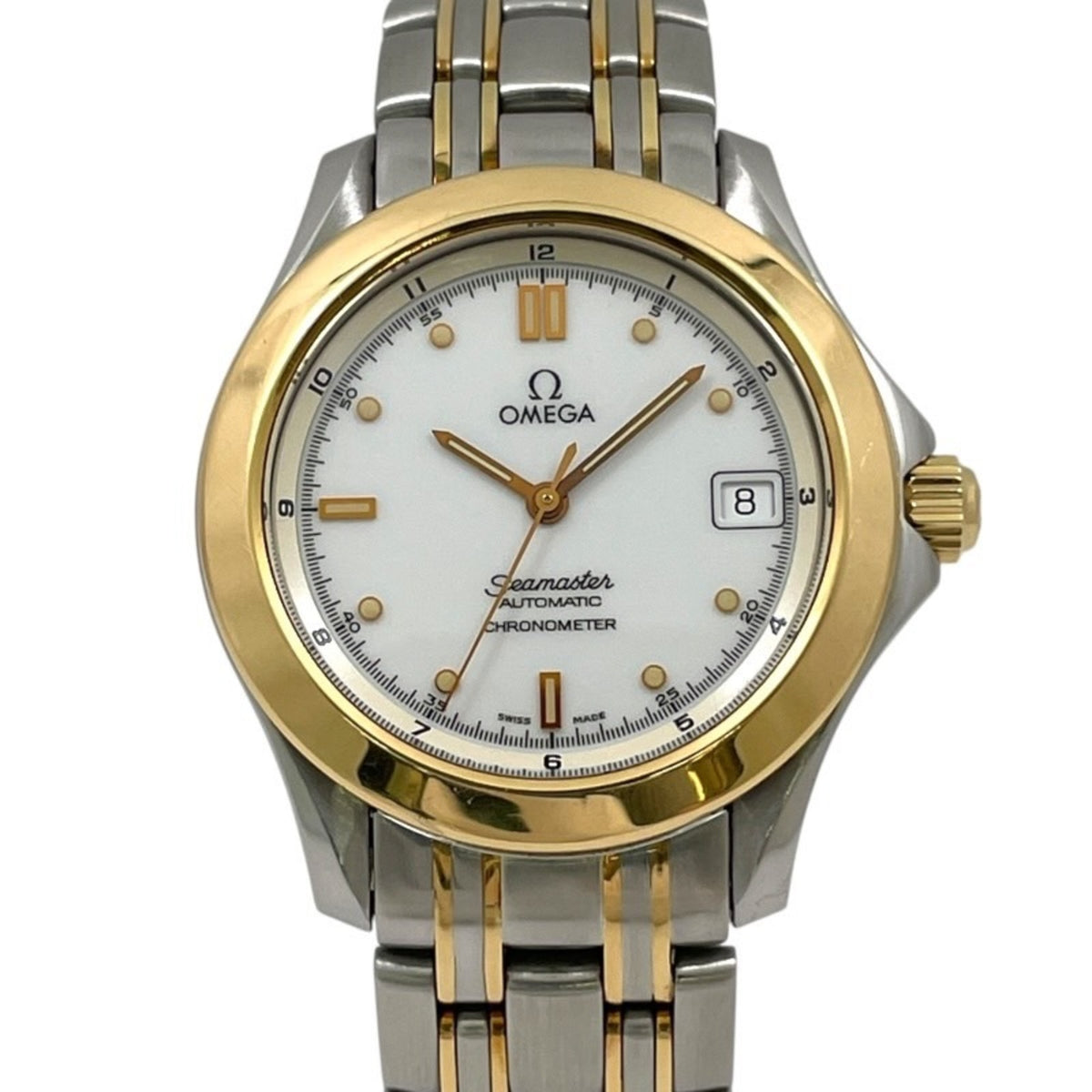 Pre-Owned OMEGA Seamaster Chronometer 2301.20 Men's Automatic Watch, Stainless Steel, Yellow Gold, Date Display, White Dial
