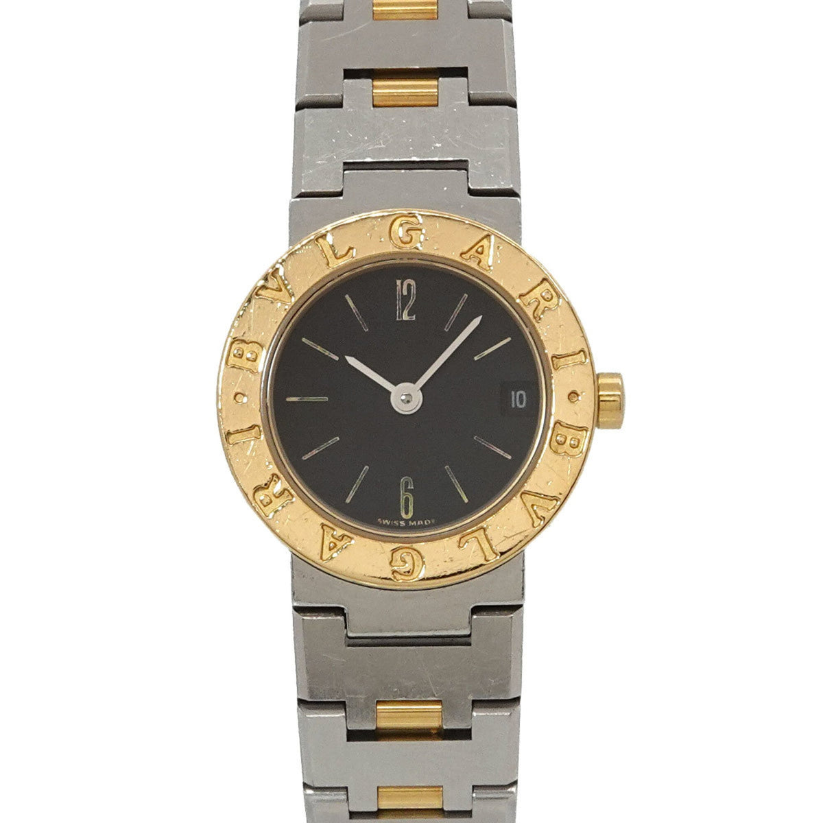 Pre-Owned BVLGARI BB23SG Women's Watch Date Black YG Yellow Gold Quartz