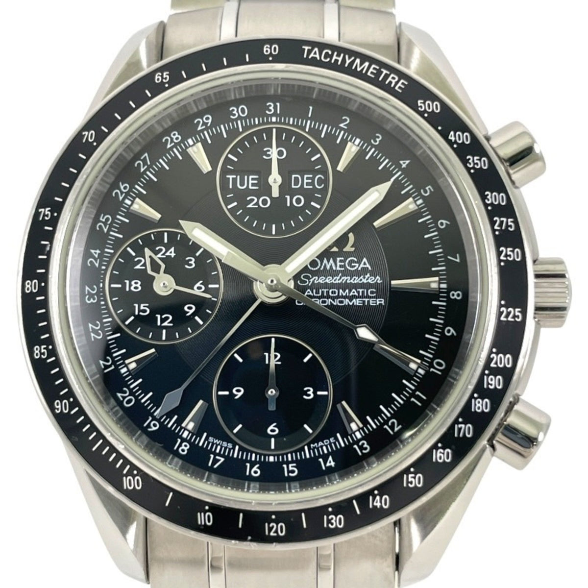 Pre-Owned OMEGA Speedmaster Triple Calendar 3220.50 Men's Stainless Steel Watch, Newly Polished, Black Dial, Automatic