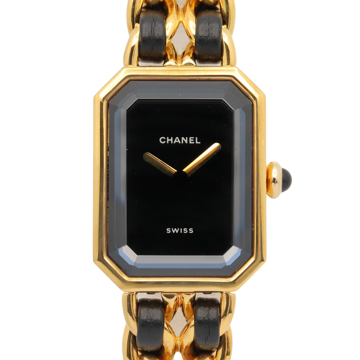 Pre-Owned Chanel CHANEL Premi?re L Watch, Gold Plated (GP), Leather Strap, Women's, Black, H0001