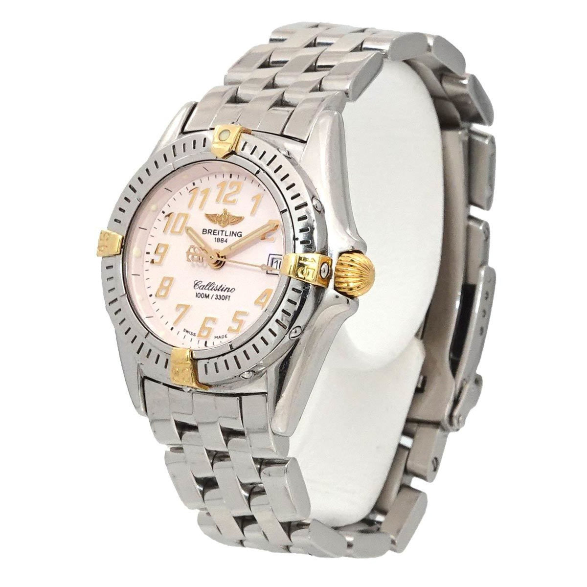 Pre-Owned BREITLING Callistino Biroco Combi B52345 Ladies Watch Pink Date YG Yellow Gold Quartz